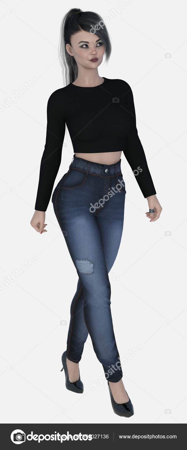 Illustration of beautiful girl ,beautiful full-body portrait of