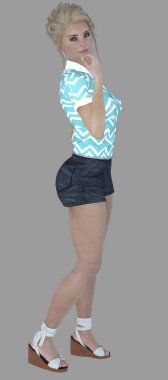 Cecily 'nin tam boy portresi, yalıtılmış bir arka planda duran güzel sarışın kadın çift pozu gibi ikinci bir karakter için mükemmel poz veriyor. Cecily üç boyutlu bir illüstrasyon karakter modelleme işidir..