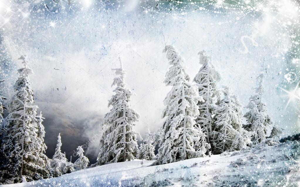 Christmas background with snowy fir trees