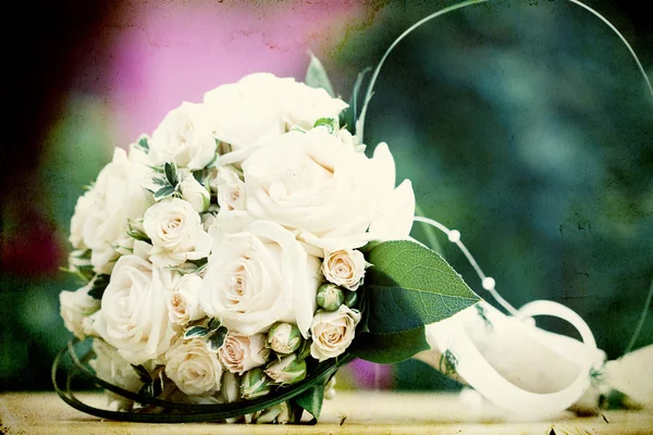 白色婚礼花束的老式照片 — 图库照片
