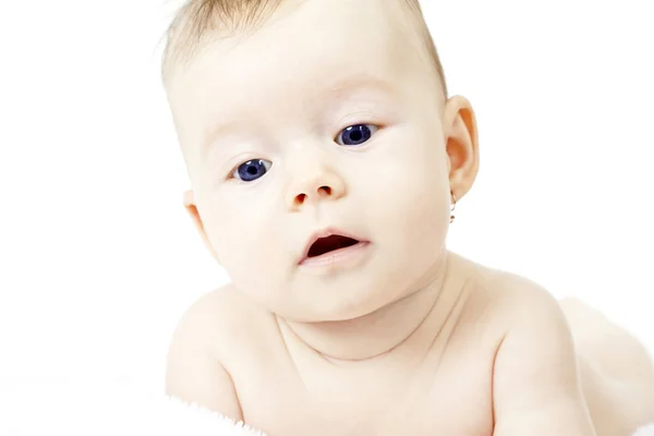 Portrait of adorable baby girl on white background — Stock Photo, Image