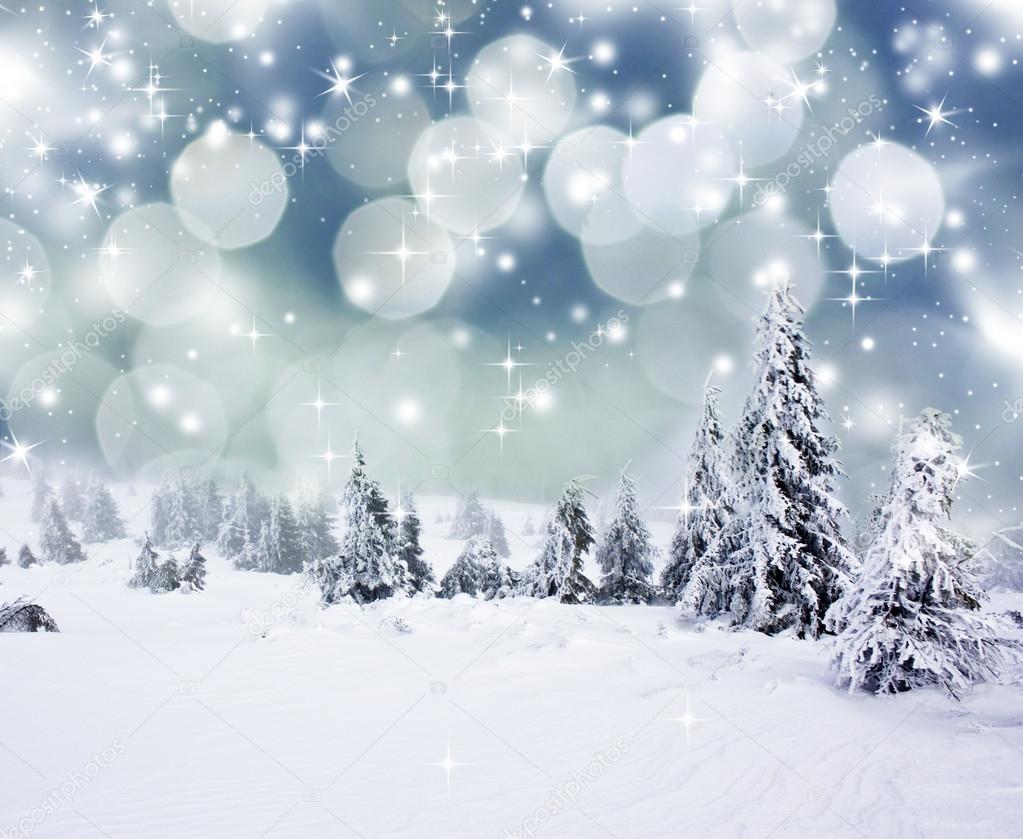 Christmas background with snowy fir trees