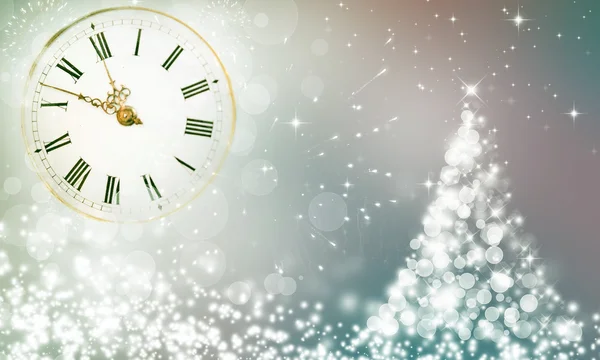 New Year's at midnight and Christmas tree — Stock Photo, Image