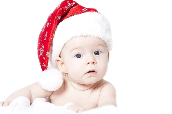 Portrait of a baby with Santa hat isolated on white — Stock Photo, Image