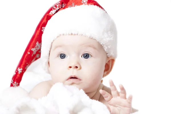 Portrait of a baby with Santa hat isolated on white — Stock Photo, Image