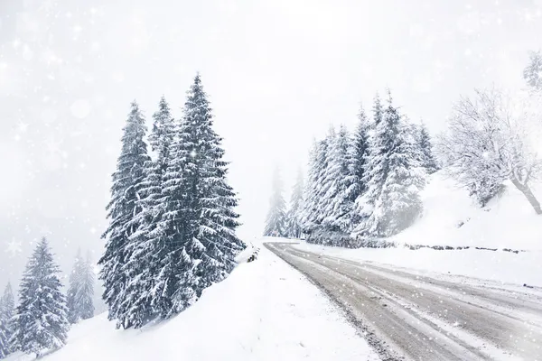 Winterweg in de bergen — Stockfoto