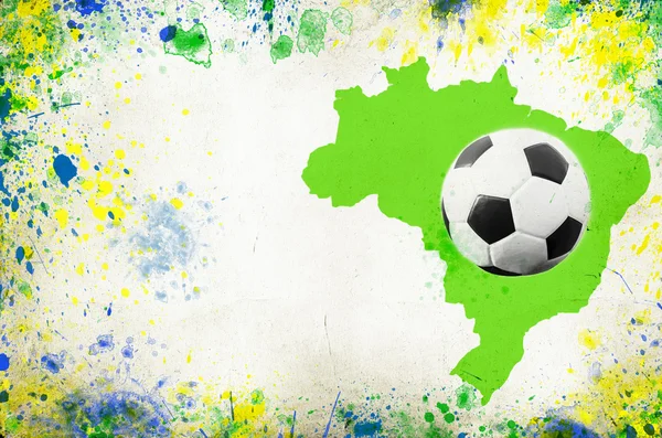 Soccer ball, Brazil map and colors of the flag — Stock Photo, Image