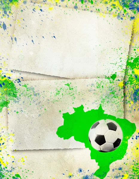 Soccer ball, Brazil map and colors of the flag — Stock Photo, Image