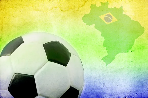 Soccer ball, Brazil map and colors of the flag — Stock Photo, Image