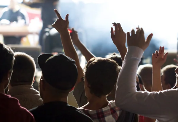 Cheering crowd in front of stage — Stock Photo, Image