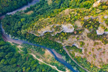 Aerial drone view of Crisul Repede river, near to Ungurul Mare cave. Apuseni mountains, Bihor, Romania. clipart