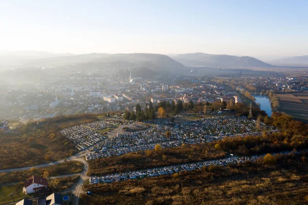 Aerial Drone View Cemetery Graves Dej City Romania Graveyard View — Stock Photo, Image