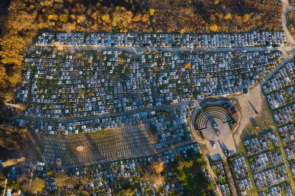 Vista Aérea Drones Del Cementerio Tumbas Cementerio Vista Desde Arriba — Foto de Stock