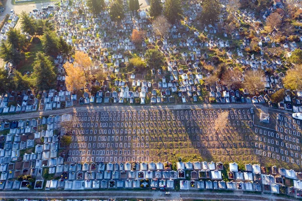 Vista Aérea Drone Cemitério Sepulturas Cemitério Vista Cima — Fotografia de Stock