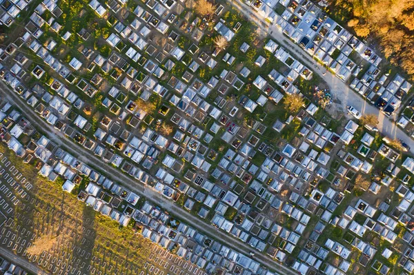 Vista Aérea Drones Del Cementerio Tumbas Cementerio Vista Desde Arriba —  Fotos de Stock