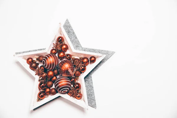Decoración Navidad Plato Madera Con Las Bolas Distintas Navideñas Decoraciones —  Fotos de Stock