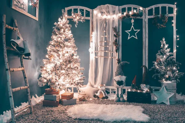 Joyeux Noël Joyeuses Fêtes Beau Salon Décoré Pour Noël — Photo