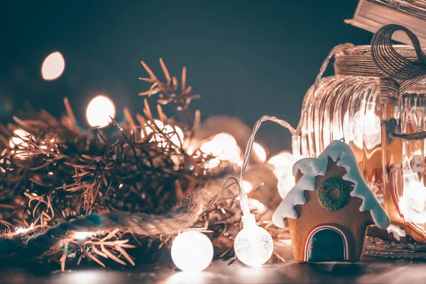 Fond Style Noël Lunatique Avec Pot Bonbons Décoration Noël Sur — Photo