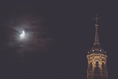 View to the Cathedral-Basilica of Our Lady of the Pilla at night in the city of Zaragoza, Aragon (Spain)