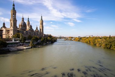 View to the Cathedral-Basilica of Our Lady of the Pilla in the city of Zaragoza, Aragon (Spain)
