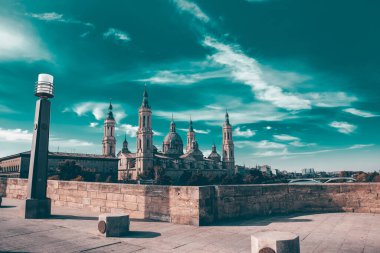 View to the Cathedral-Basilica of Our Lady of the Pilla in the city of Zaragoza, Aragon (Spain)