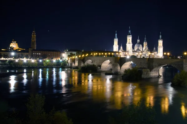 Unsere Dame Der Säulenbasilika Vom Nordufer Des Ebro Zaragoza Spanien — Stockfoto