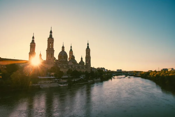 View Cathedral Basilica Our Lady Pilla City Zaragoza Aragon Spain — 图库照片