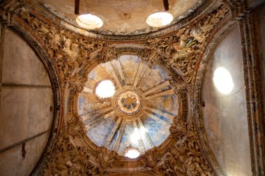  A bottom view of a damaged dome of the old church in the city of Belchite in Spain