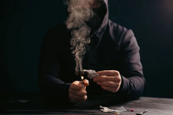 Addict Junkie Man Preparing Drugs Concept Crime Drug Addiction — Stock Photo, Image