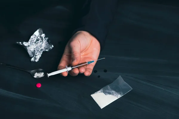 Toxicodependente Toma Outra Dose Droga Conceito Vício Antidrogas Dia Internacional — Fotografia de Stock