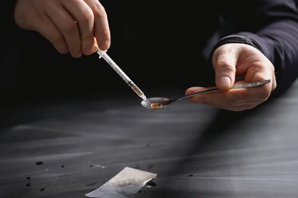Addict Junkie Man Preparing Drugs Concept Crime Drug Addiction — Stock Photo, Image