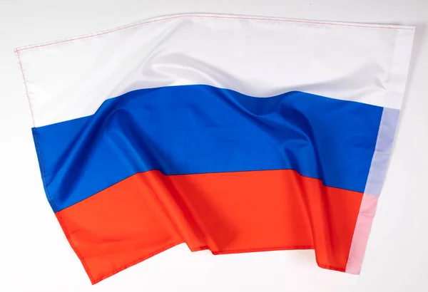 Размахивая Красочным Национальным Флагом России Концепция Российско Украинского Конфликта — стоковое фото