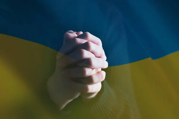 Ukrayna Kavramı Için Dua Ulusal Ukrayna Bayrağı Ukrayna Yardım Savaşın — Stok fotoğraf