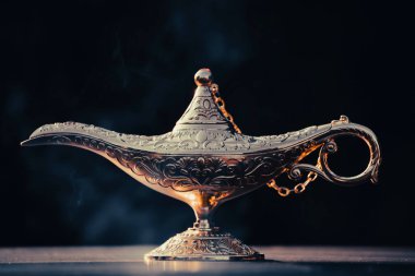 Ramazan Kareem, Müslüman kutsal ayı kutlayan tebrik kartı ve Aladdin 'in dilek lambası.