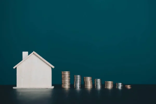 Coin Stack House Model Table Copy Space Realtor Mortgage Your — Stock Photo, Image