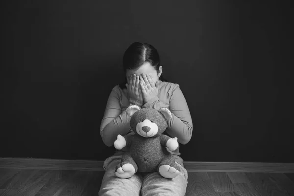 Child Violence Abused Concept Little Sad Girl Sitting Dark Room — Stock Photo, Image