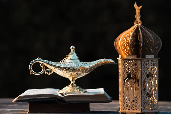 Ramadan Kareem Latar Belakang Aladdin Lapm Quran Dan Lampu Arab — Stok Foto