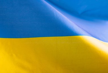 Ukrayna bayrağı. Mavi ve sarı renkler. Yakın çekim, arkaplan