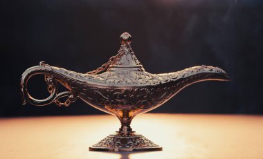 Ramazan Kareem, Müslüman kutsal ayı kutlayan tebrik kartı ve Aladdin 'in dilek lambası.