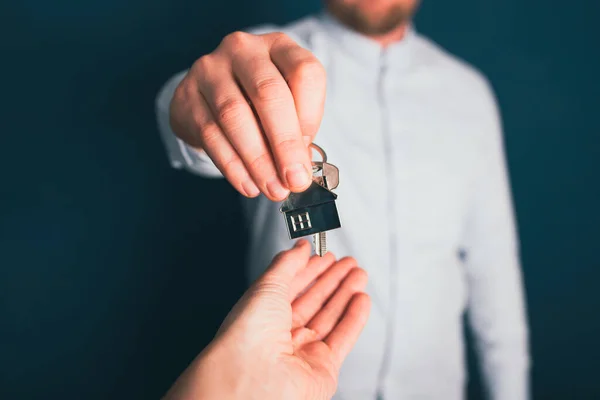 Businessman Hands House Keys Client Concept Realtor Mortgage Your House — Stock Photo, Image