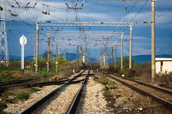 Industrial Landscape Railroad Blue Sky Dramatic Clouds Railway Junction Heavy — Stockfoto