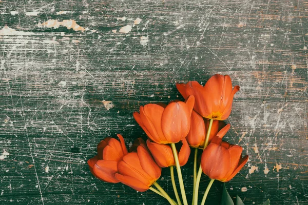 Tulpen Houten Achtergrond Met Ruimte Voor Bericht Moederdag Achtergrond Bovenaanzicht — Stockfoto