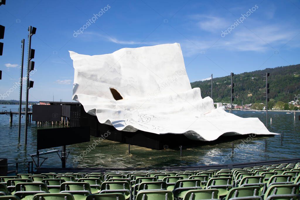 Floating stage of Bregenz with empty audience chairs