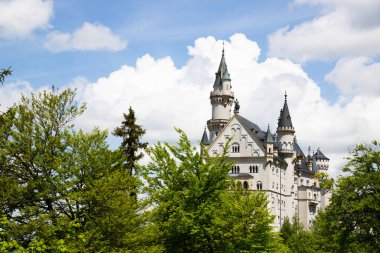 Almanya 'nın Neuschwanstein Şatosu ile resim gibi bahar manzarası