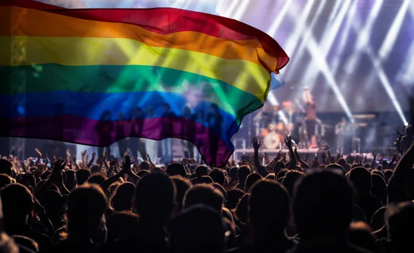 Pride Community Parade Hands Raised Lgbt Flag Symbol Love Tolerance — Stock Photo, Image