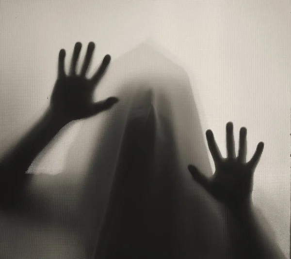 Horreur Fond Halloween Shadowy Figure Derrière Verre — Photo