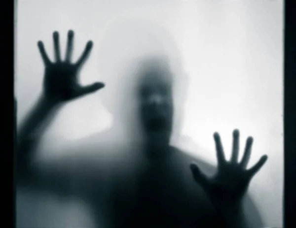 Horror Halloween Background Shadowy Figure Glass Man — Stock Photo, Image