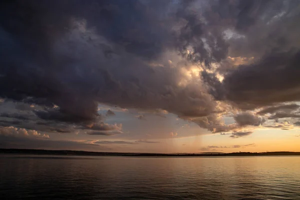 Idyllic Sunset Dramatic Stormy Sky Meersburg Lake Constance Germany — Stock Photo, Image