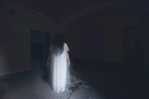 Ghost Abandoned Haunted House Horror Scene Scary Spirit Woman Halloween — Fotografia de Stock
