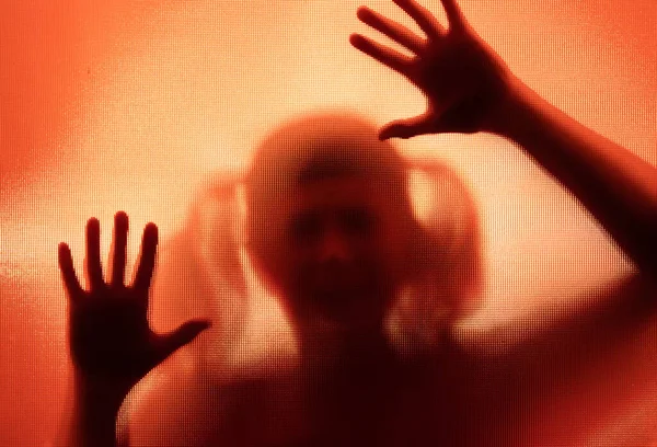 Horror Ghost Girl Matte Glass Red Light Halloween Festival Concept — Stock Photo, Image